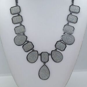 Amrita Singh gun‎ metal silver Glitter statement necklace